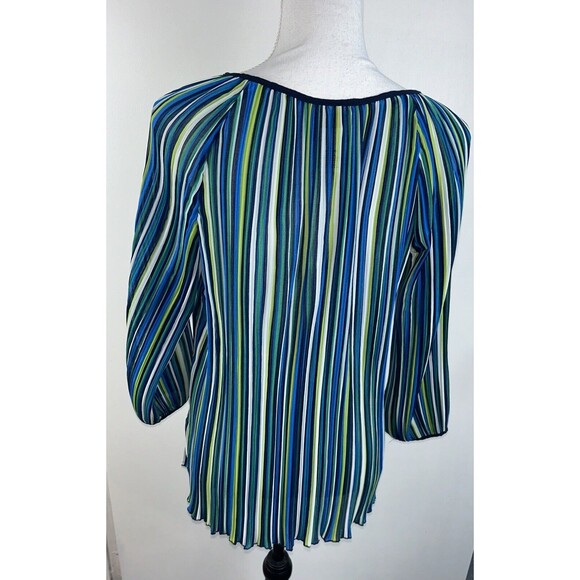 Ruby Rd. Paizley Park Pleated 3/4 Sleeve Peasant Blouse Top Size Small Tie Neck - Picture 4 of 8